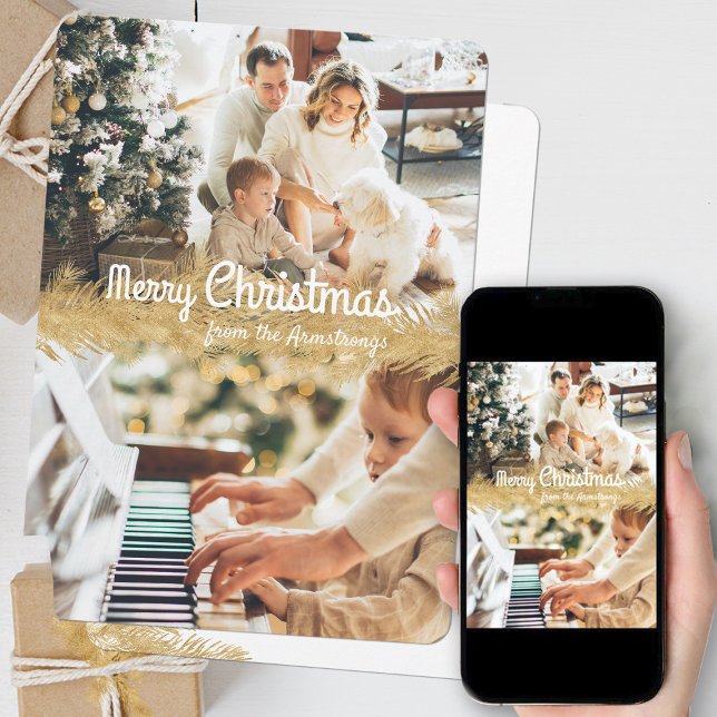 Foto för Modern Guld God jul Julkort (Modern Gold Merry Christmas Photo Holiday Card ©Susanne Sachers - Sunny Mind Design 🌞)