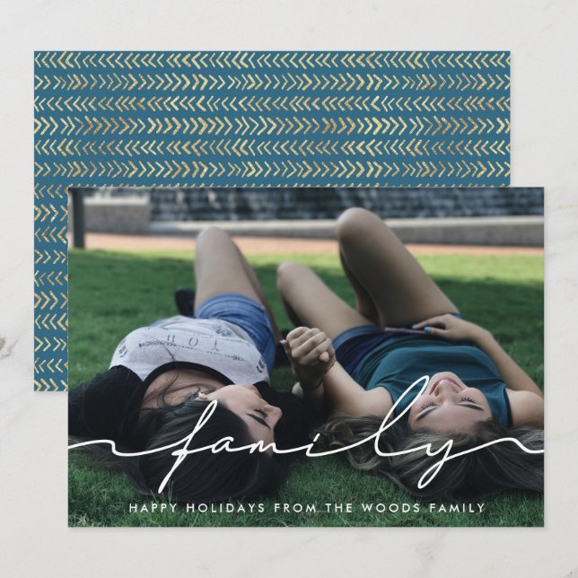 Foto för modern handskriven skriptfamilj julkort (Fram/baksida)