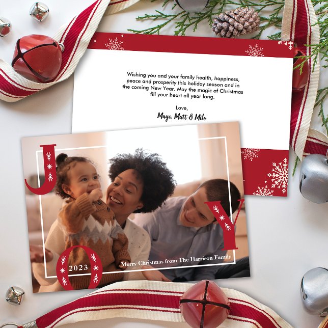 Foto för modern JOY-julfamilj Julkort (Modern JOY Christmas Family Photo Holiday Card)