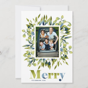 Foto för Modern Merry Grönt Blue Lövs Julkort