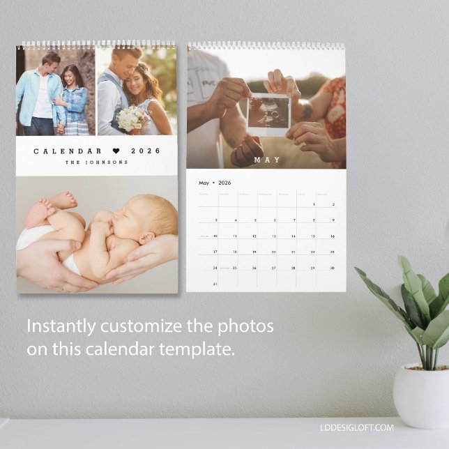 Foto för Modern Minimal Heart-Anpassadet Kalender (EASY TO USE modern customizable family photo calendar.)