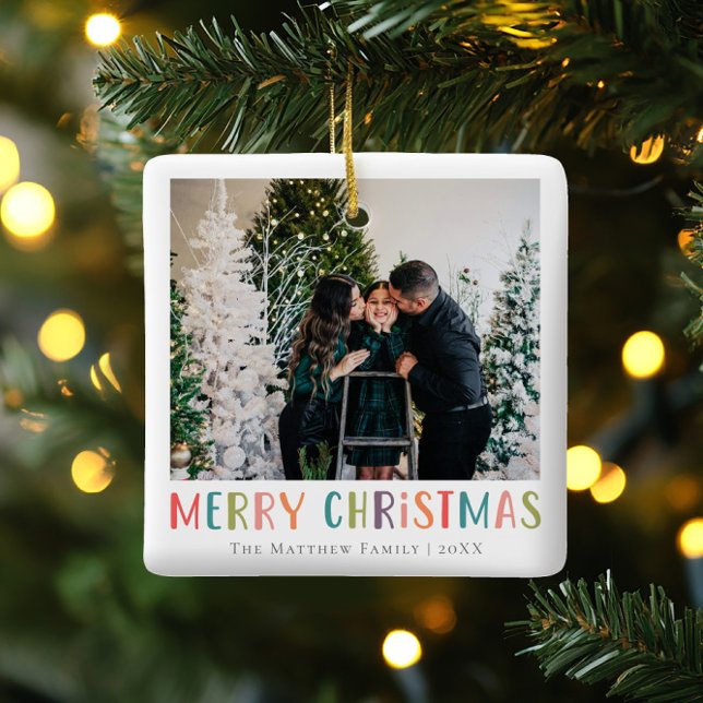 Foto för Modern och färgfull God jul-familj Julgransprydnad Keramik (Skapare uppladdad)