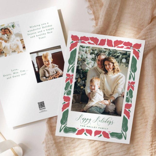 Foto för Modern Poinsettia Script Glad helg Julkort (Skapare uppladdad)