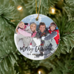 Foto för Modern Push Script-familj God jul Julgransprydnad Keramik<br><div class="desc">Modern Penselskriptfamilj Foto God jul Ornament - fram- och bakfoto</div>