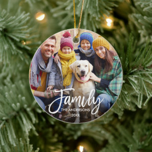 Foto för Modern Push Script-familj Julgransprydnad Keramik