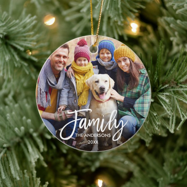 Foto för Modern Push Script-familj Julgransprydnad Keramik (Träd)