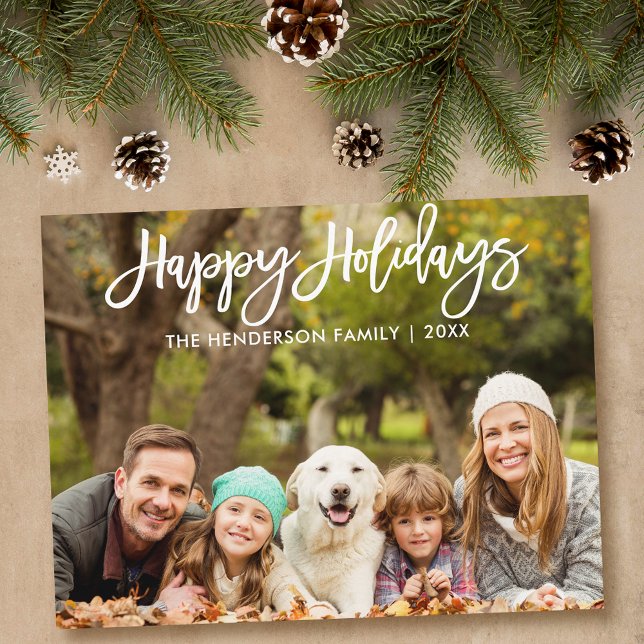 Foto för Modern Push Script Glad helg-familj Vykort (Customize to change your personalized text size or text style.)