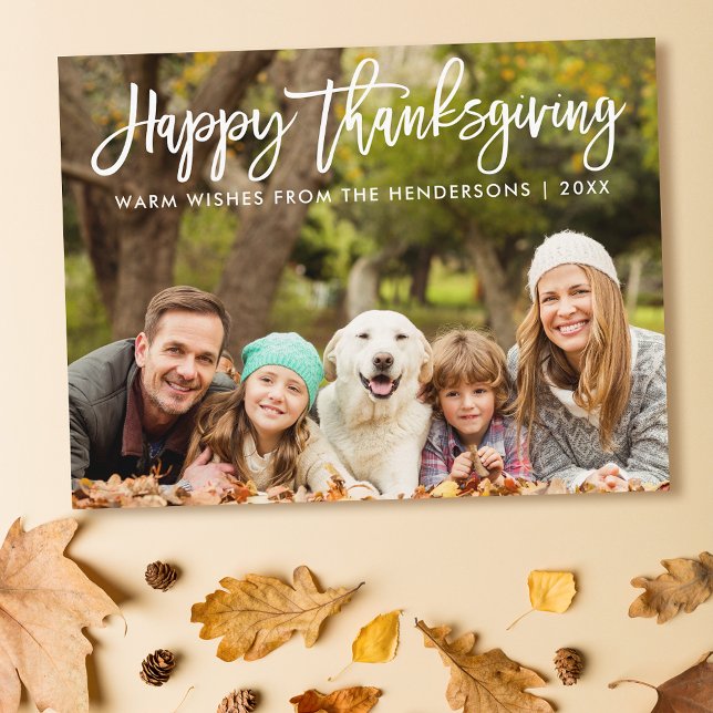 Foto för Modern Push Script Happy thanksgiving Vykort (Customize to change your personalized text size or text style.)