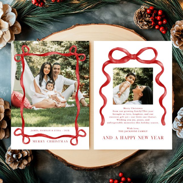 Foto för Modern Red Bow God jul Inbjudningar (Skapare uppladdad)