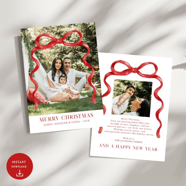Foto för Modern Red Bow God jul Inbjudningar (Skapare uppladdad)