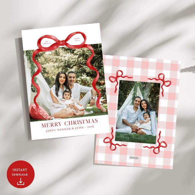 Foto för Modern Red Bow God jul Julkort (Skapare uppladdad)