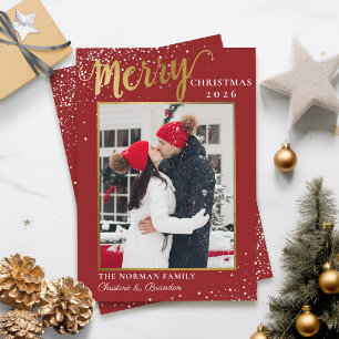 Foto för Modern Red Guld Script God jul Julkort