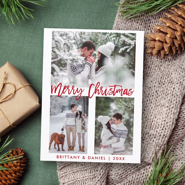 Foto för Modern Red Push Script God jul Vykort (Customize to change your personalized text size or text style.)
