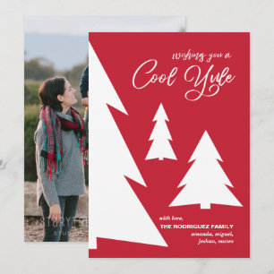 Foto för Modern Red White Coola Yule Script Träd Julkort