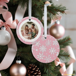 Foto för modern Rosa och vit Snöflingor Julgransprydnad Keramik