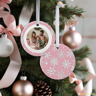 Foto för modern Rosa och vit Snöflingor Julgransprydnad Keramik