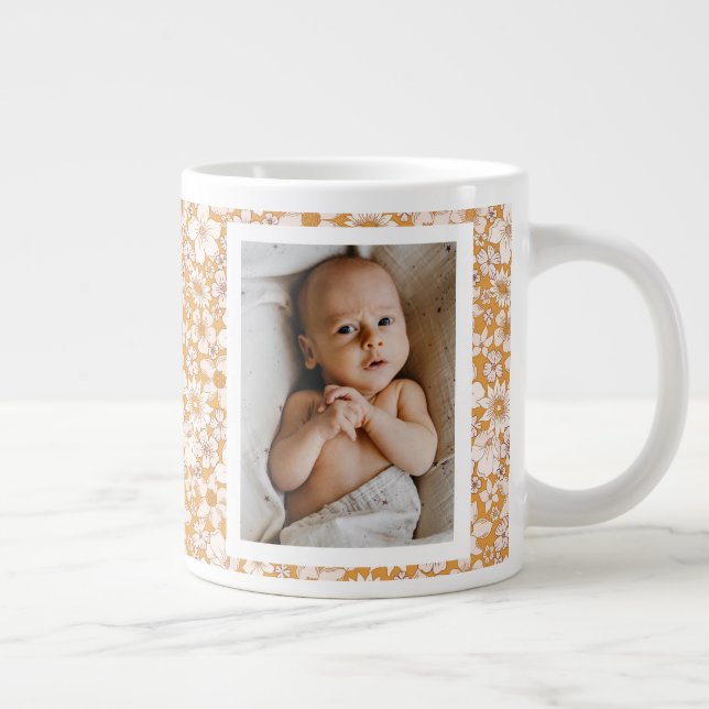 Foto för Modern Rustic Boho Blommigt Baby Anpassni Jumbo Mugg (Höger)