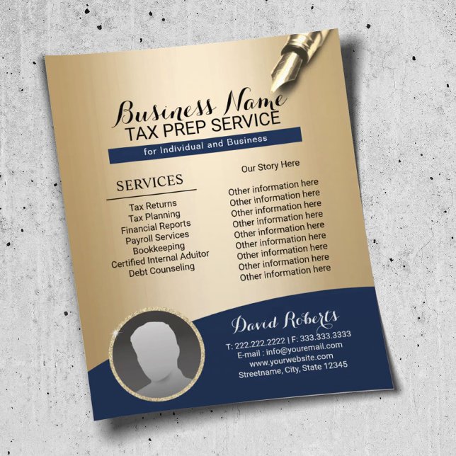 Foto för momskonsulttjänsten Navy Guld Flygblad (Skapare uppladdad)