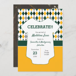 Foto för mörk grönt och Gult Argyle Mönster Baby Meddelande