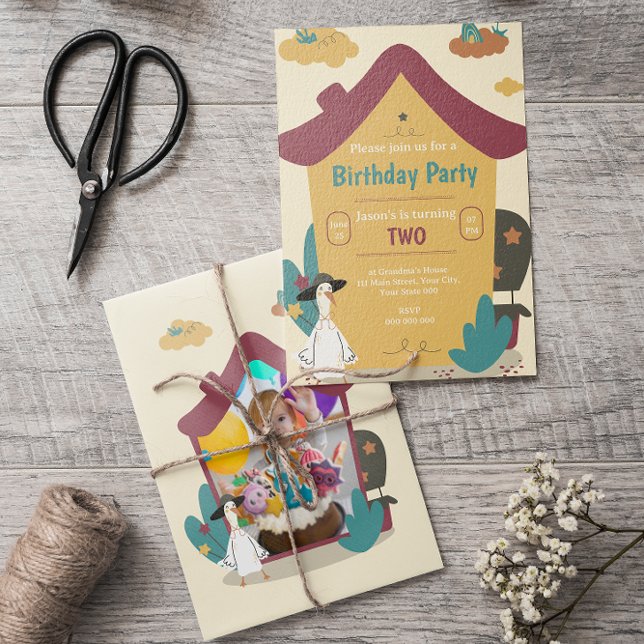 Foto för mysiga huset Barns födelsedag Party Inbjudningar (Cozy House Kids Birthday Party Photo Invitation)