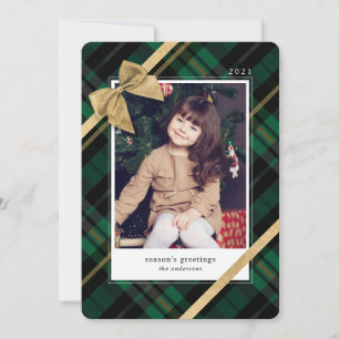 Foto för närvarande grönt Play Gift Wrapped & Guld Julkort