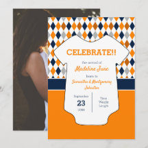 Foto för orange och marin blå Argyle Mönster Baby