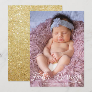 Foto för Påsk Blessings Baby-familjen Guld Glitter Julkort