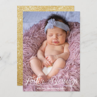 Foto för Påsk Blessings Baby-familjen Guld Glitter Julkort