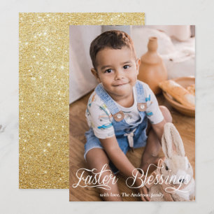 Foto för Påsk Blessings Baby-familjen Guld Glitter Julkort