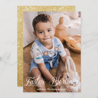 Foto för Påsk Blessings Baby-familjen Guld Glitter Julkort