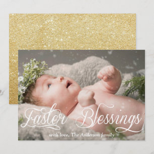 Foto för Påsk Blessings Baby-familjen Guld Glitter Julkort