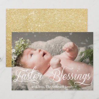 Foto för Påsk Blessings Baby-familjen Guld Glitter Julkort