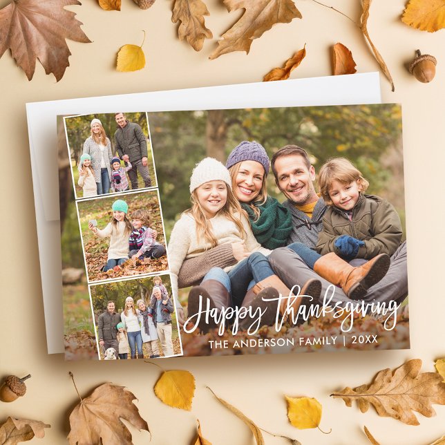 Foto för Penselskriptfamiljen Happy thanksgiving 4 Julkort (Customize to add text or more photos to back of card.)