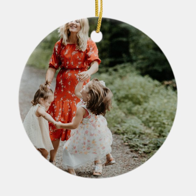 Foto för personlig 2-sidig familj julgransprydnad keramik (Framsidan)
