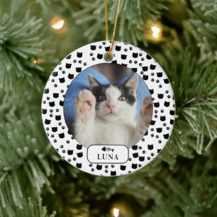 Foto för personlig Cat & Pawprint Pet Julgransprydnad Keramik