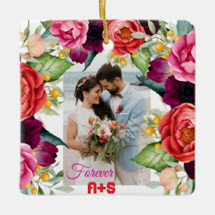 Foto för Personlig Par för Forever Blommigt Ro Julgransprydnad Keramik