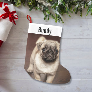 Foto för personligmopshund och ditt mopshundnamn liten julstrumpa