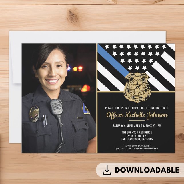Foto för polisens Studenten Blue Line Tillsatta la Inbjudningar (Police Graduation Blue Line Law Enforcement Photo Invitation)
