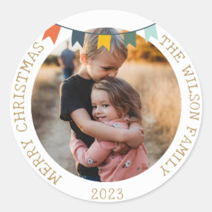 Foto för prydnadsfamiljen Vintage jul Light Orname Runt Klistermärke