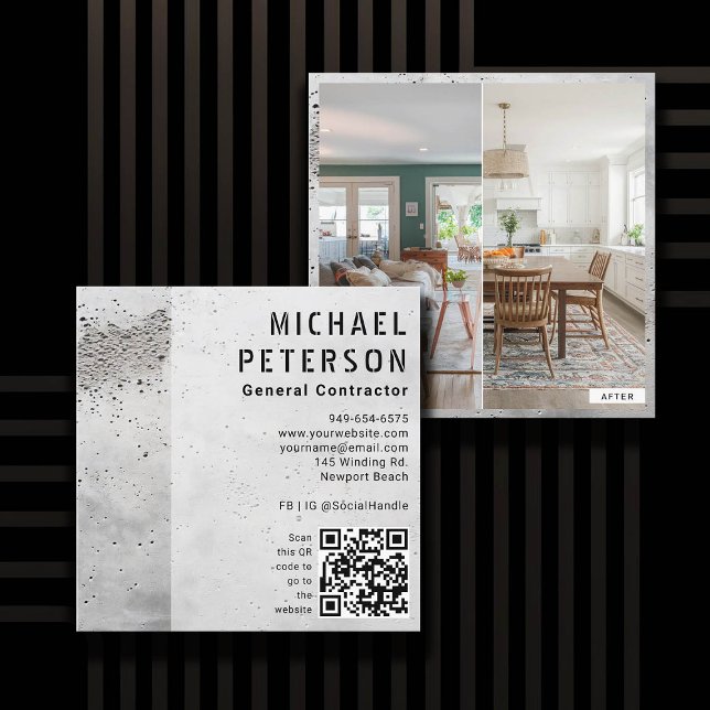 Foto för QR-kod för byggutvecklare Fyrkantigt Visitkort (construction company builder remodeling QR photo business card concrete simple minimalist modern)