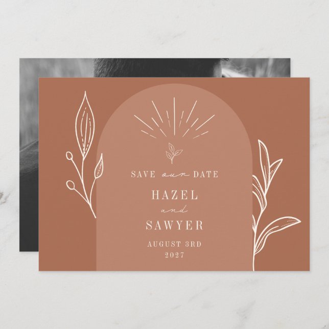 Foto för radkonst Arch-skript Desert Terracotta Ph Spara Datumet (Fram/baksida)