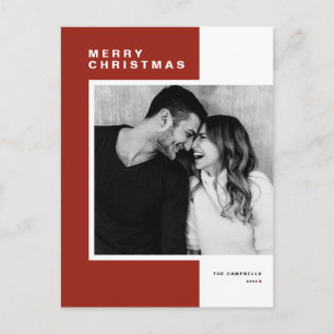 Foto för Red Minimalist Färg Block God jul Helg Vykort