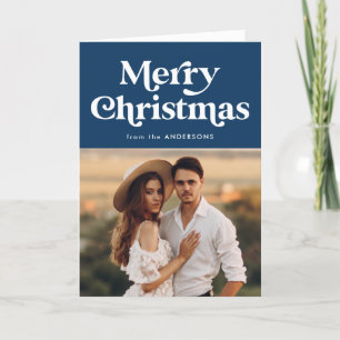 Foto för Retro Typography Navy God jul Helgkort