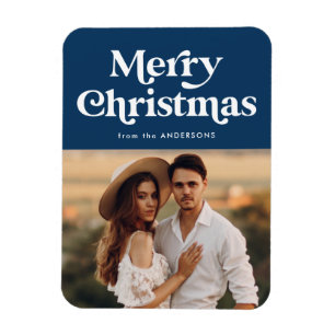 Foto för Retro Typography Navy God jul Magnet