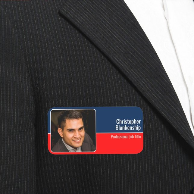 Foto för röd vit och blå bakgrund - Anpassningsbar Namnbricka (custom photo design)