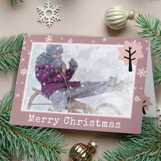 Foto för roligt Rosa Julgran Snöflingor Helgkort (Skapare uppladdad)