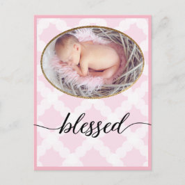 Foto för rosa bläddrad skript Flicka-baptism Vykort
