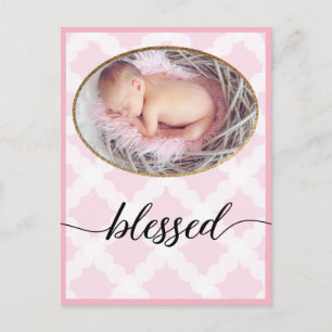 Foto för rosa bläddrad skript Flicka-baptism Vykort