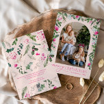 Foto för  Rosa & Greenery Arch God jul Julkort<br><div class="desc">Den här samlingen har vattenfärgsskarpa blommigtar för rosa,  bär och vintergröna med modern och elegant typografi,  med ett botaniskt mönster baksida på vintern.</div>