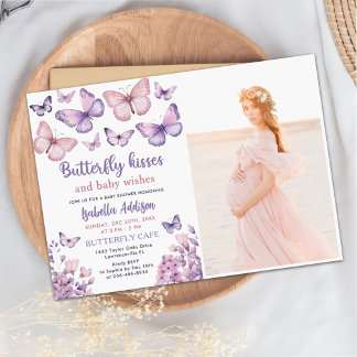 Foto för rosa Lila Butterfly Flicka Shower Photo Inbjudningar